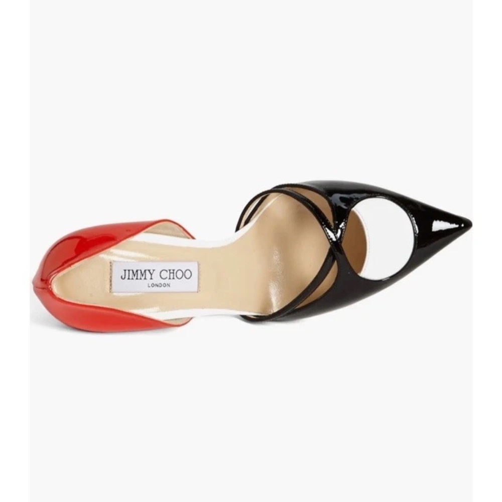 Rare to find Jimmy Choo Black, Red,& White Patent Leather Pumps, Sz 38 - Picture 6 of 8